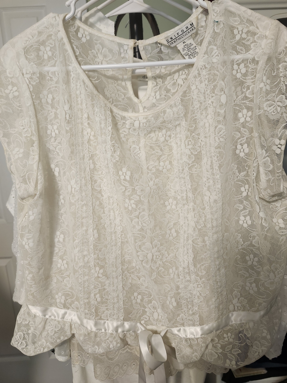Universal Thread Cream Lace Peplum Top with Ribbon Tie